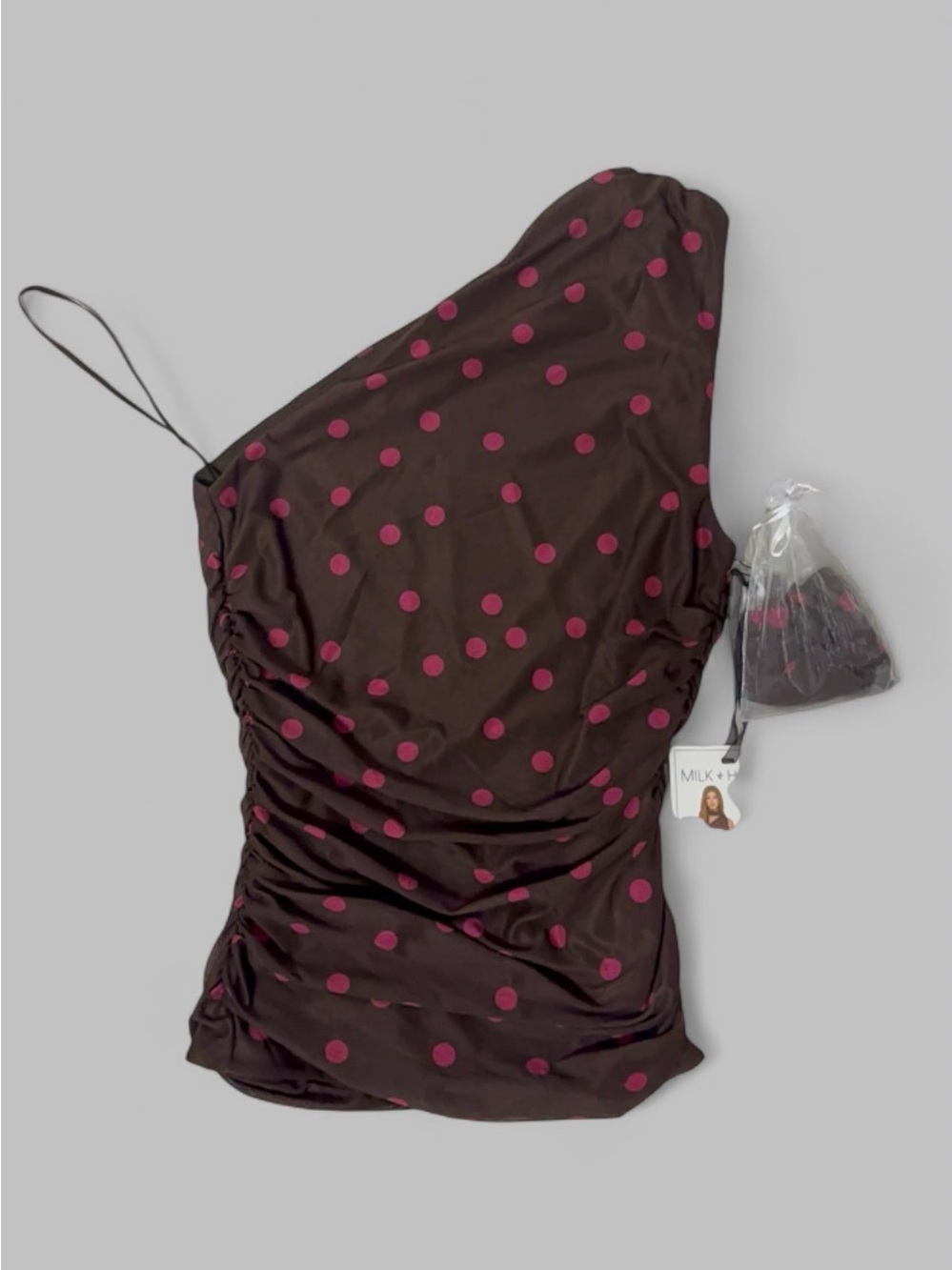 One-Shoulder Brown Polka Dot Top